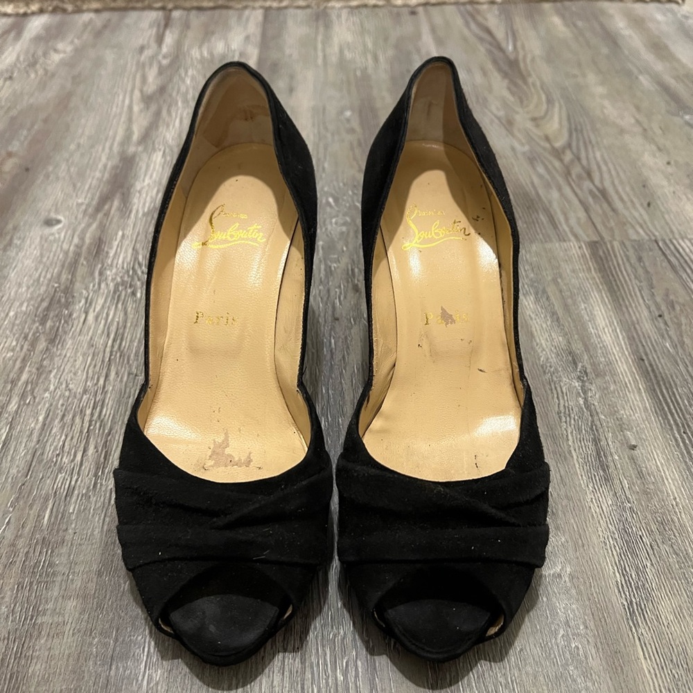 Christian Louboutin Suede Peep Toe Heel